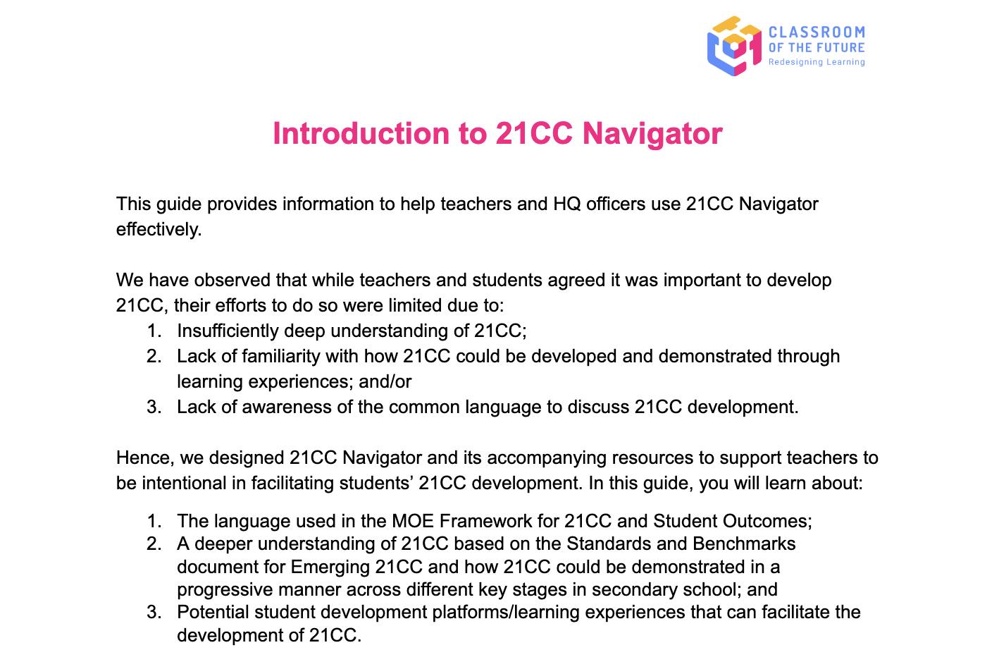 21CC Navigator Teacher Resources